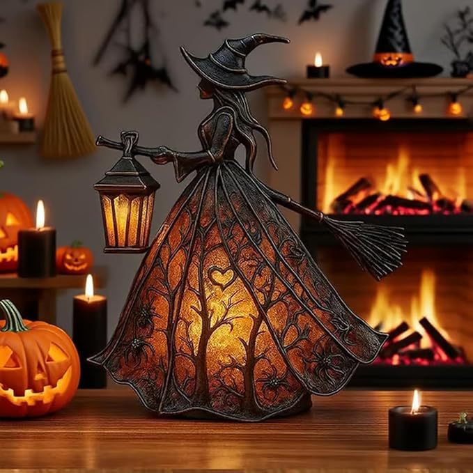 🧙♀️ Lampa czarownicy na Halloween, dekoracja domu w stylu gotyckiej czarownicy, spersonalizowana lampka nocna