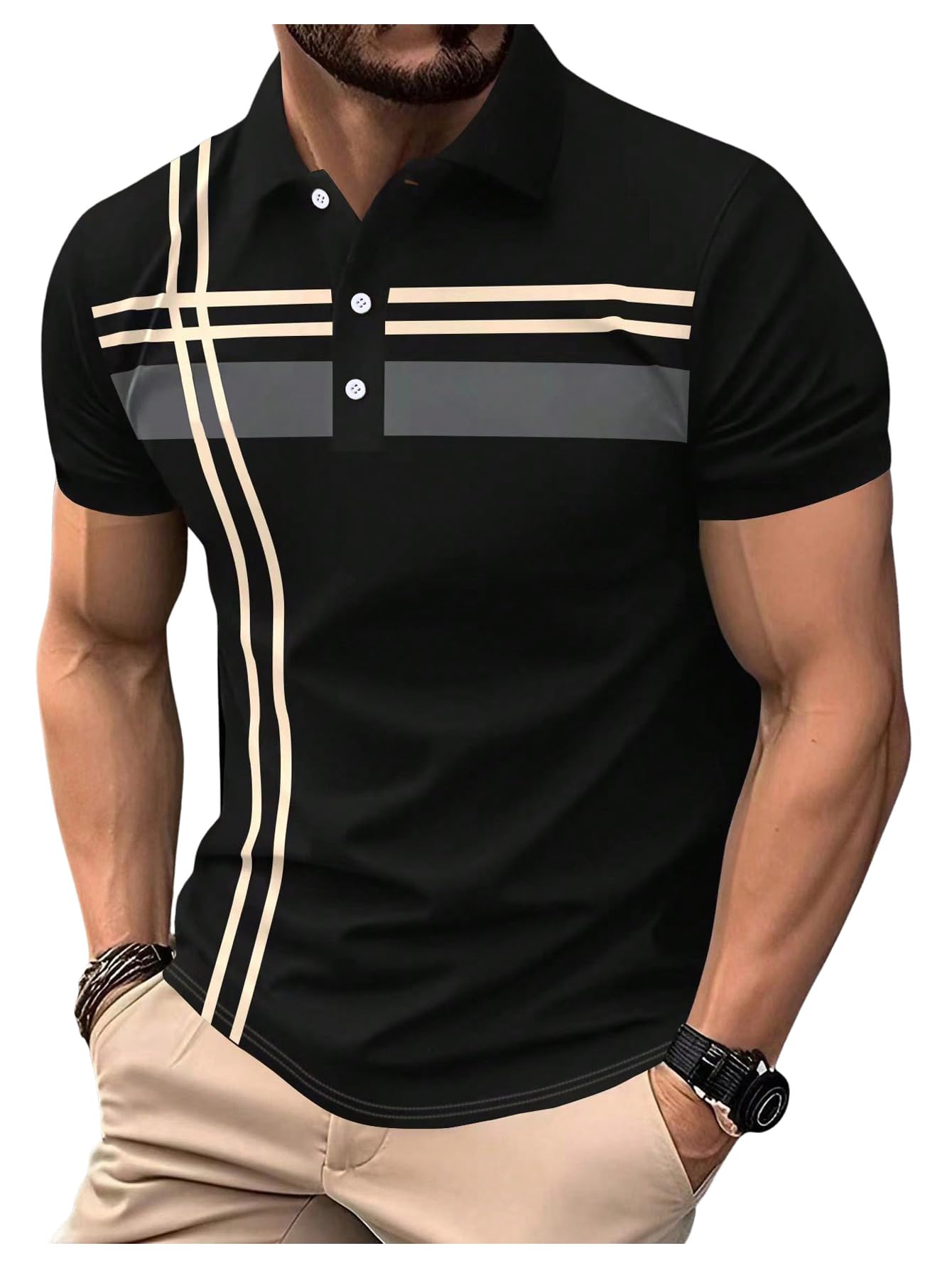 【🔥Posebna ponuda】👕♂️ Muška elegantna polo majica s reverom - Rafinirane pruge, moderan dizajn