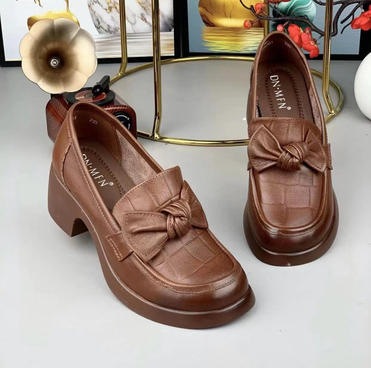 👞【35-40】2025 nou stil arc arc talpă moale talpă joasă pantofi de piele pentru femei tocuri mici