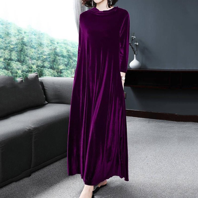 š„»ćM-4XLćRochie elegantÄ din catifea aurie , emanĆ¢nd farmec elegant din interior spre exterior