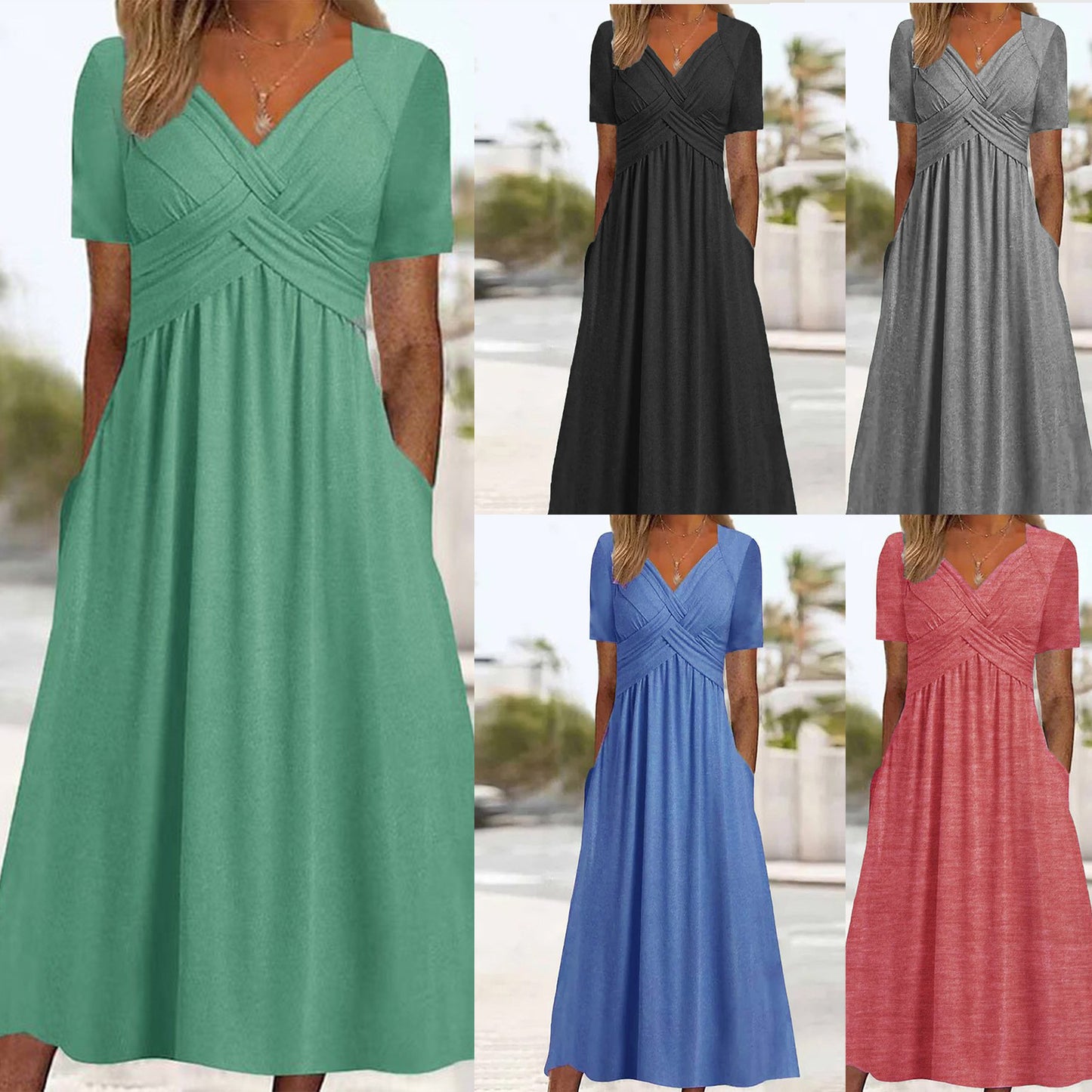🔥 👗【ΕΚΠΤΩΣΗ ΠΡΟΣΦΟΡΑΣ】🤩✨【S-3XL】 Μεσαίο φόρεμα σε casual μόδα σε καθαρό χρώμα – Άνετο, στιλάτο και απαραίτητο για κάθε ντουλάπα