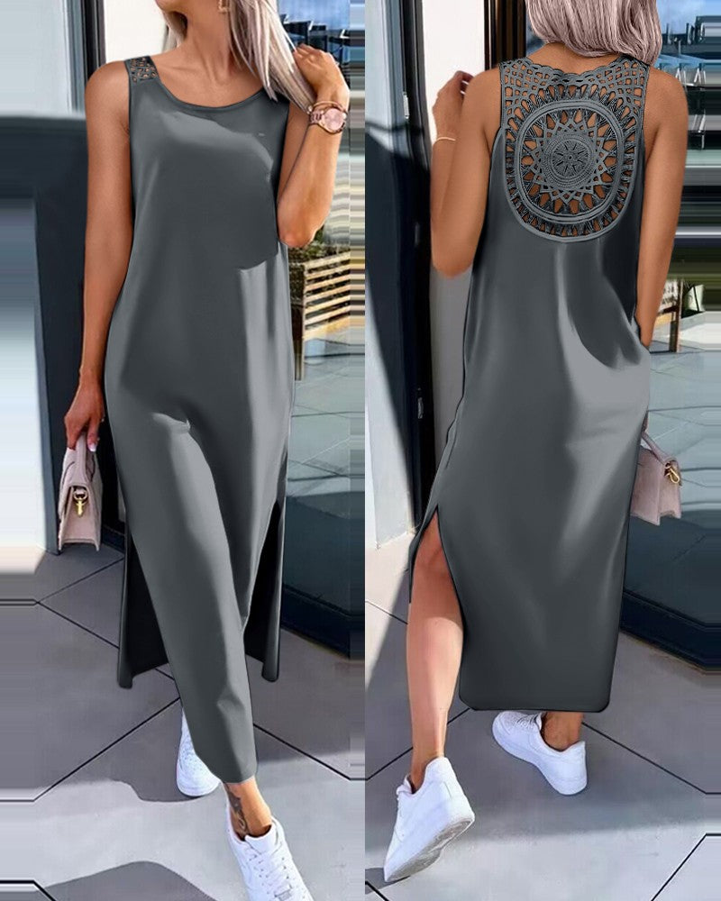 💋✨【50% zniżki 🔥】【S-XXL】✨👗 Sukienki bez rękawów w dużych rozmiarach, z wycięciem na plecach i rozcięciem po bokach