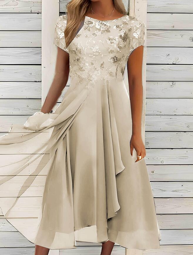 💖【S-5XL】Šifonska haljina od čipke s okruglim izrezom i patchwork uzorkom, lepršava suknja