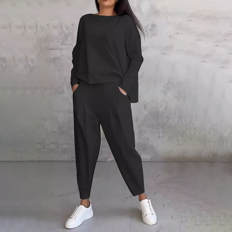 💞Promocja czasowa 50%💖 Zestaw z długim rękawem, bluzka z okrągłym dekoltem i długie spodnie