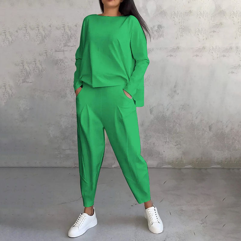 💞Promocja czasowa 50%💖 Zestaw z długim rękawem, bluzka z okrągłym dekoltem i długie spodnie