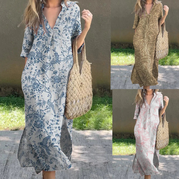 👗🌷2025 nova ljetna ležerna široka haljina s V-izrezom i printom