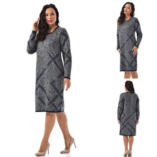【49% OFF】🔥💟Νέο κομψό φθινοπωρινό και χειμωνιάτικο γκρι ριγέ φόρεμα με στάμπα