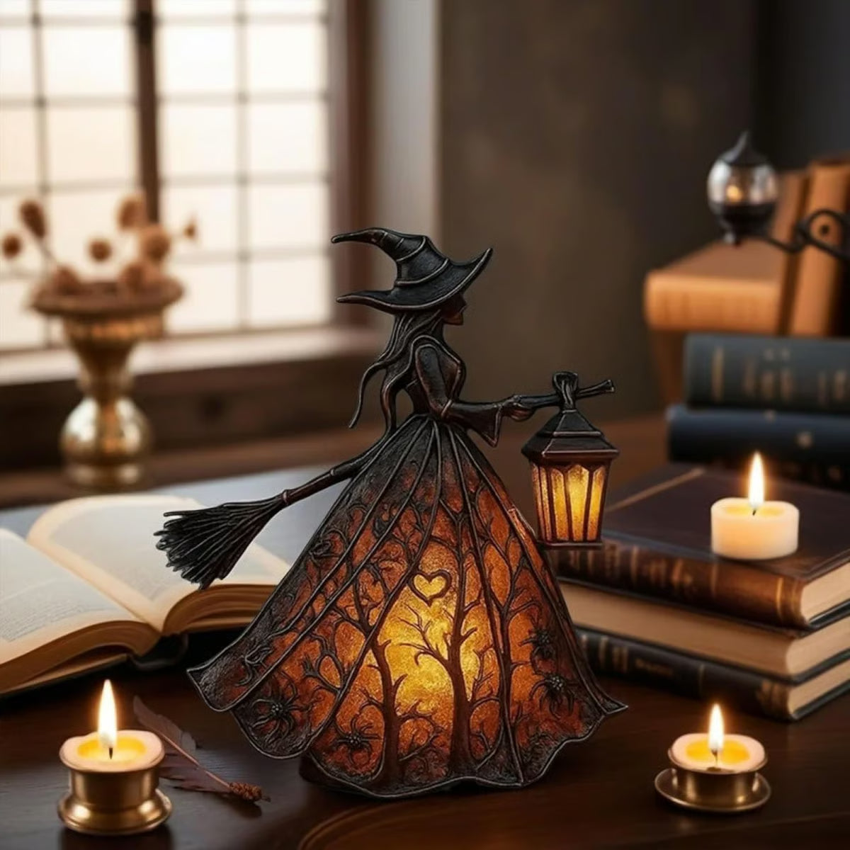 🧙♀️ Lampa czarownicy na Halloween, dekoracja domu w stylu gotyckiej czarownicy, spersonalizowana lampka nocna