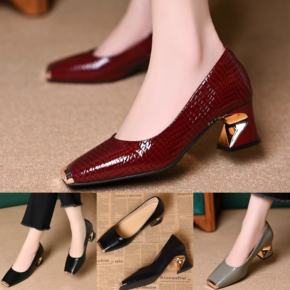 💖👡【35-42】Nowe francuskie buty z grubymi obcasami i fakturą, płytkie otwarcie