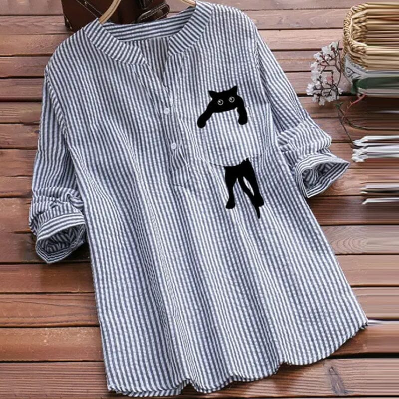 🐾ฅ^•ﻌ•^ฅ🐾【tricou cu pisicuță drăguță】【S-3XL】 Cămașă din bumbac cu decolteu în V, cu mânecă lungă, cu imprimeu de pisici, noua modă de primăvară 2025-