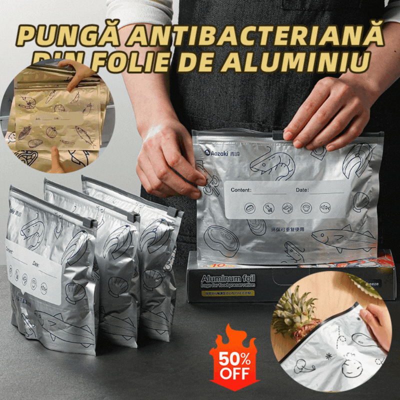 š„š„Un total de 90 de pungi antibacteriene din folie de aluminiu, super uČor de utilizat, pentru pÄstrarea prospeČimii.