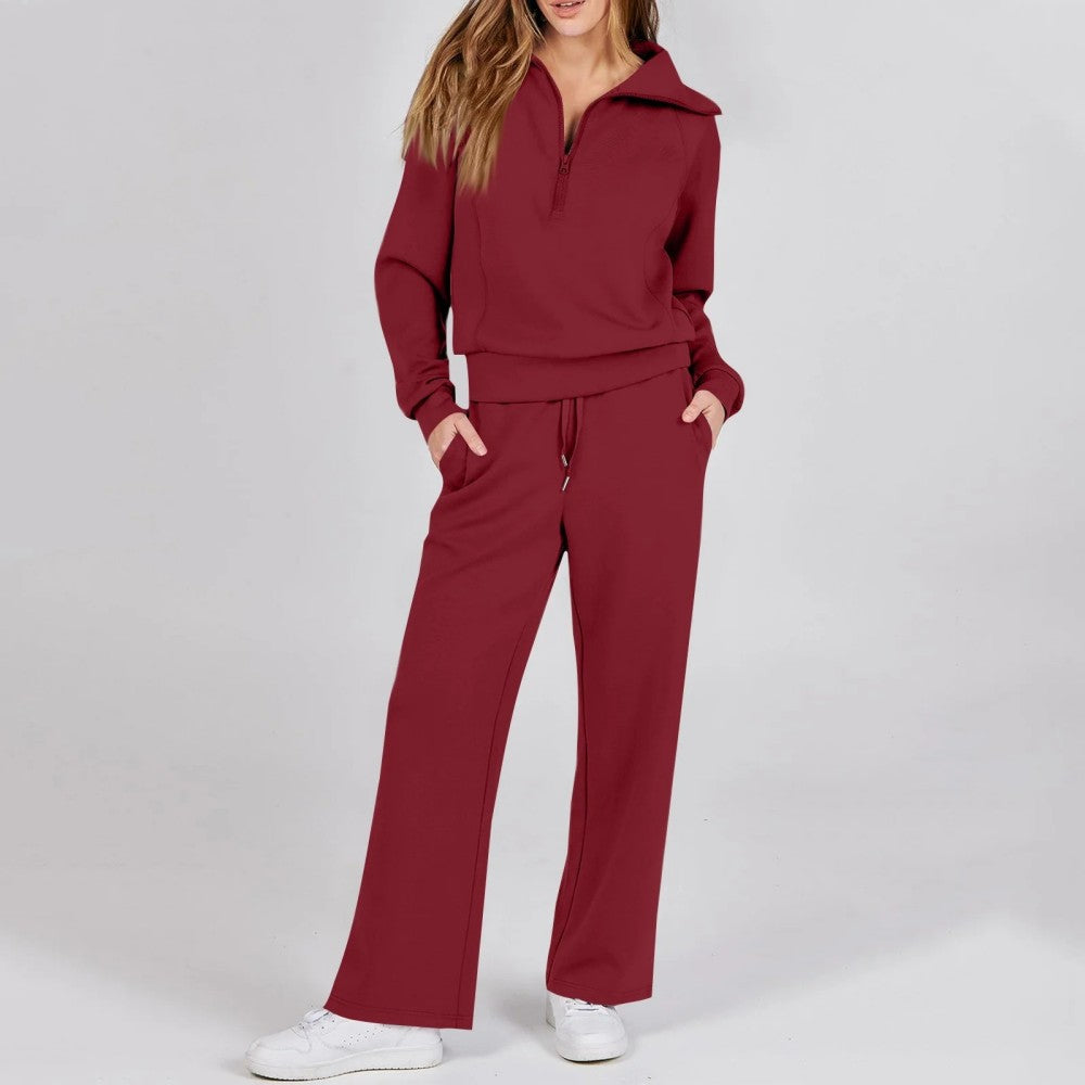 🔥【S–2XL】 Ležerni sportski komplet: majica dugih rukava s patentnim zatvaračem + hlače širokih nogavica