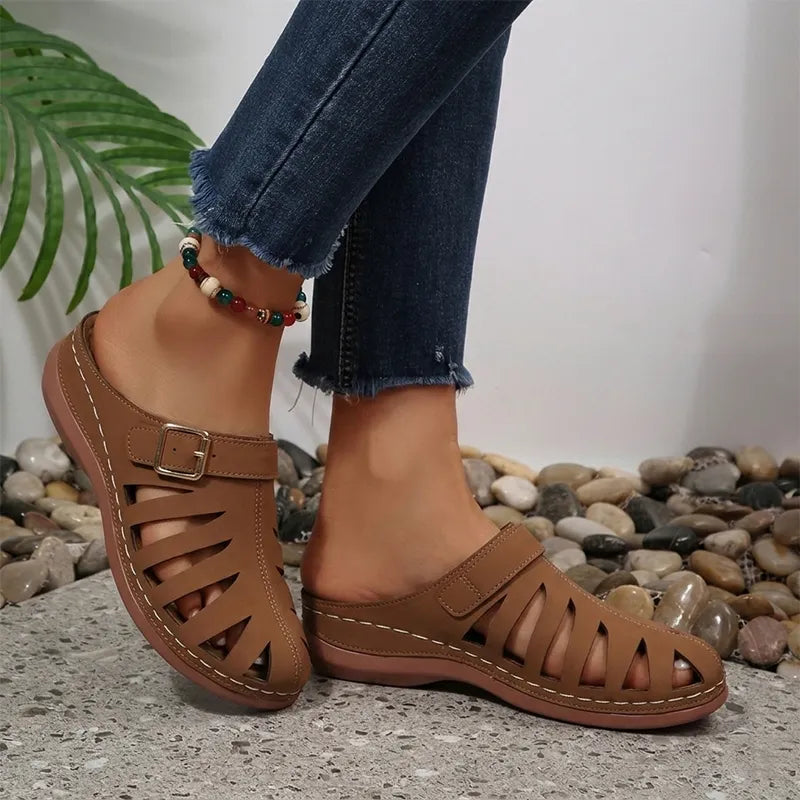 👡 Ljetne klompe od prave kravlje kože – izrezan dizajn s čičkom, anatomski potplat protiv umora, 5 boja, veličine 36-43! ☀️✨