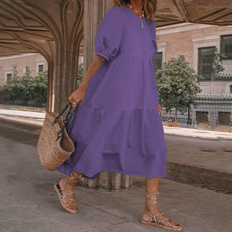 【S-5XL】Rochie de vară pentru femei în stil boem, rochie vintage cu gât rotund de diferite culori