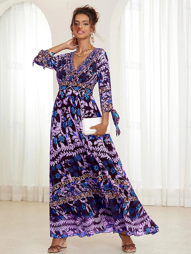 💟【S-5XL】👗2025 Nowa seksowna sukienka z dekoltem w kształcie litery V, z eleganckim nadrukiem