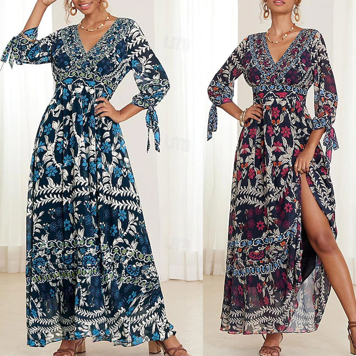 💟【S-5XL】👗2025 Nowa seksowna sukienka z dekoltem w kształcie litery V, z eleganckim nadrukiem