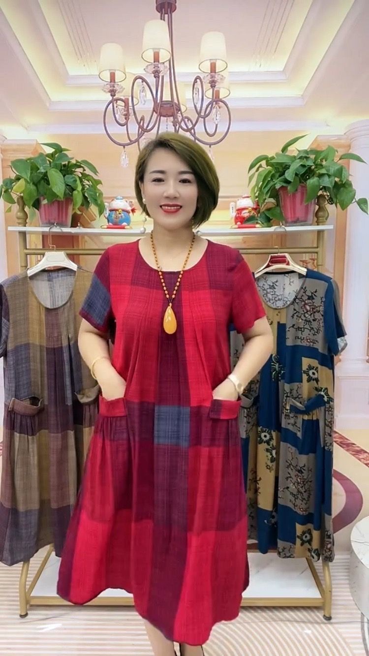 👗❤️【50-100 kg】2025 Rochie de călătorie în carouri, la modă lejeră Rochie confortabilă pentru mamă