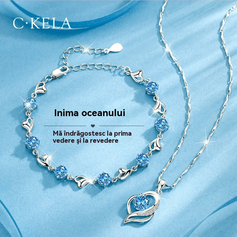 ✨💎💎Súprava náramku a náhrdelníka zo striebra 925 Srdce oceánu