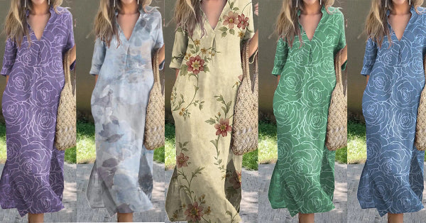 👗🌷2025 nova ljetna ležerna široka haljina s V-izrezom i printom