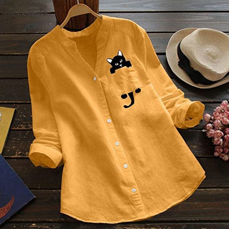 🐾ฅ^•ﻌ•^ฅ🐾【tricou cu pisicuță drăguță】【S-3XL】 Cămașă din bumbac cu decolteu în V, cu mânecă lungă, cu imprimeu de pisici, noua modă de primăvară 2025-
