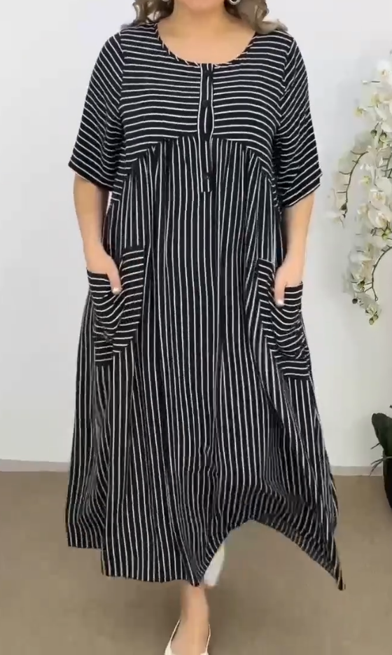 🌸🌸【S-5XL】Nova moderna, široka i udobna ljetna haljina na pruge za punije osobe iz 2025.