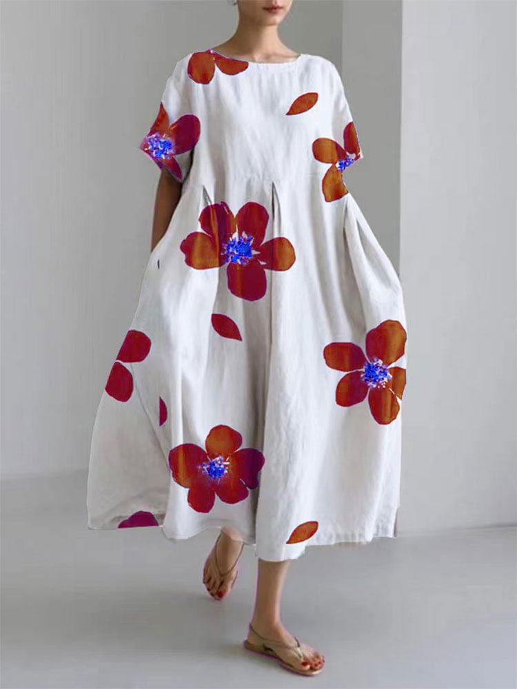 💖Rochie elegantă, casual, cu mânecă scurtă, imprimată, cu decolteu rotund și lejeră