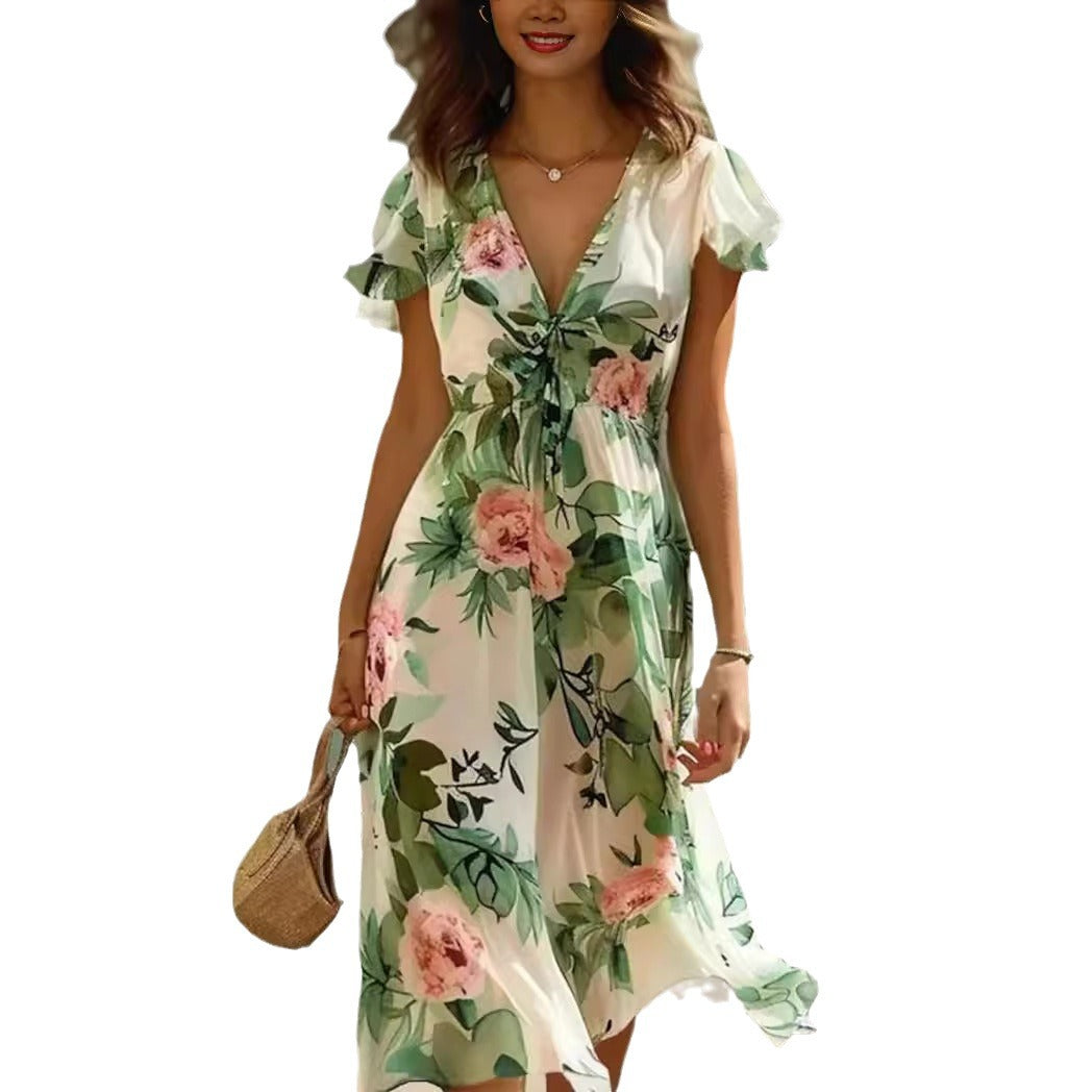 🔥👗👗【S-3XL】Elegantna midi haljina s cvjetnim uzorkom i V-izrezom