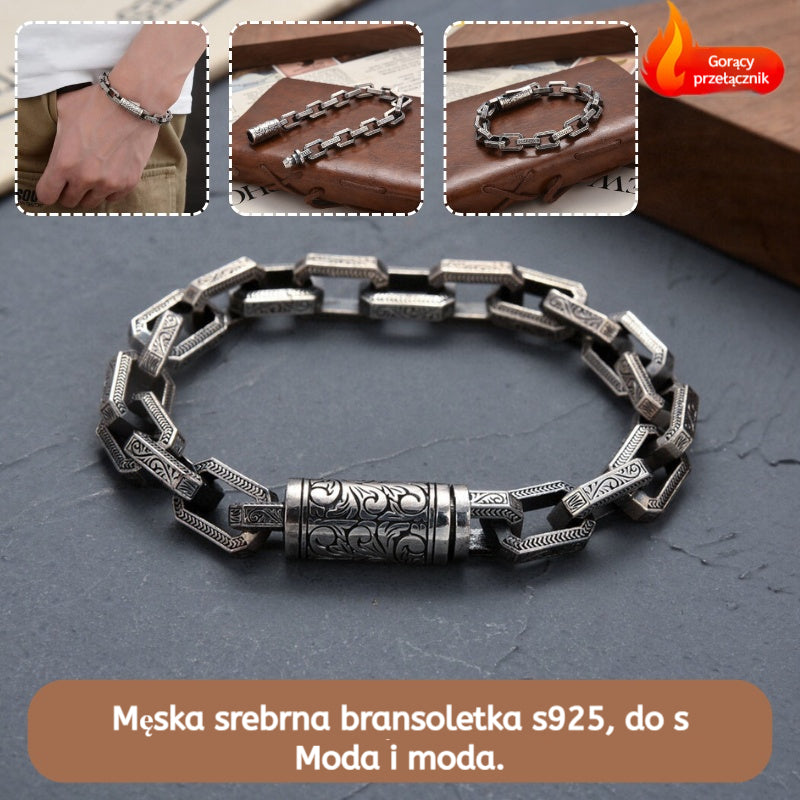 🔥【Wyprzedaż letnia】Męska bransoletka z koralików skręconych ze srebra próby 925, modny styl, odporny na zużycie i nie blaknie