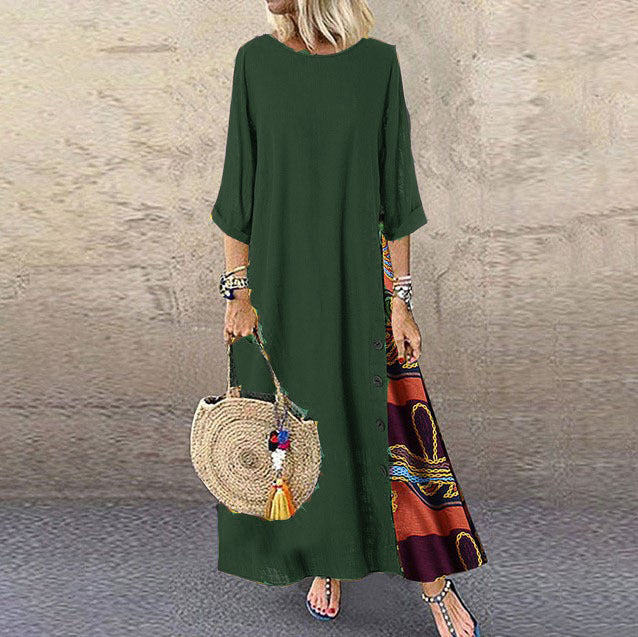 ✨💖【M-5XL】Rochie elegantă, retro, casual, cu imprimeu, cu mânecă medie, nouă, 2025
