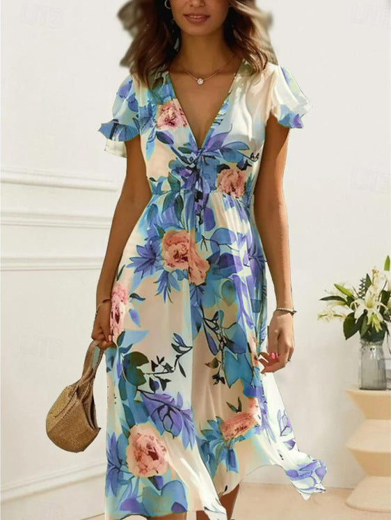 🔥👗👗【S-3XL】Elegantna midi haljina s cvjetnim uzorkom i V-izrezom