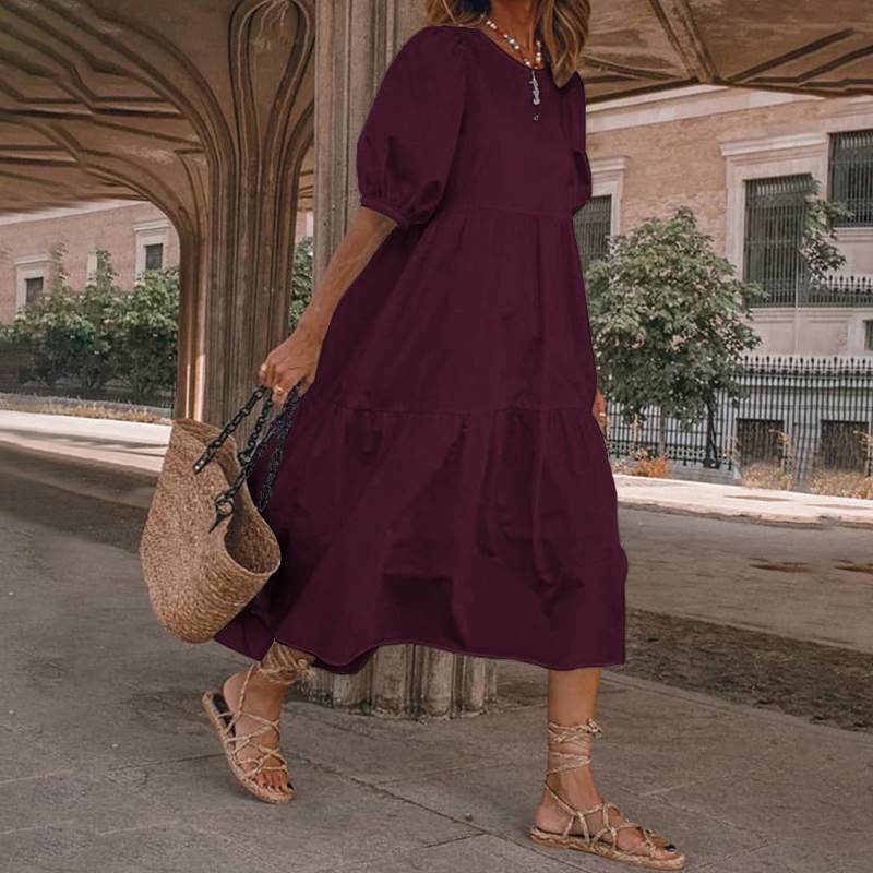 【S-5XL】Rochie de vară pentru femei în stil boem, rochie vintage cu gât rotund de diferite culori