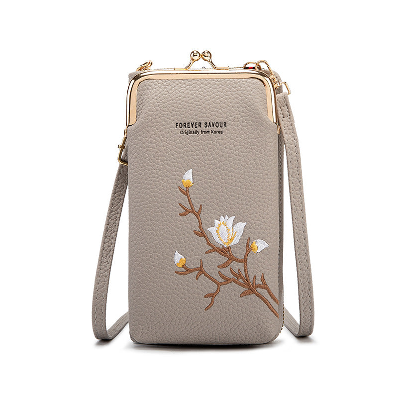 👜 Portfel damski typu crossbody ze skóry bydlęcej z haftem i paskiem na ramię, model 2025🎁