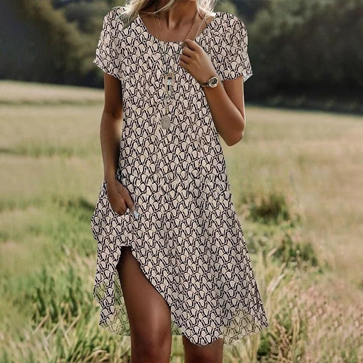 🔥【S-3XL】👗Nowa kolekcja 2025 wiosna/lato, sukienka z nadrukiem, okrągły dekolt, casual