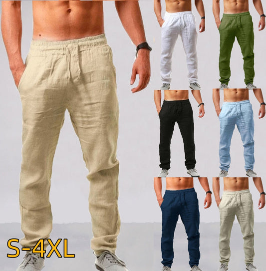 😍👖【S-4XL】💥2025 nove ljetne muške ležerne sportske hlače velike veličine, široka verzija prozračnog materijala od pamuka i lana