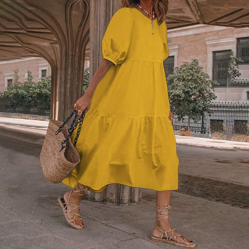 【S-5XL】Rochie de vară pentru femei în stil boem, rochie vintage cu gât rotund de diferite culori