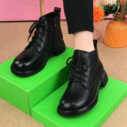 🔥😍【35-40】dámske martinské čižmy z prírodnej kože s plochým podpätkom a okrúhlou špičkou