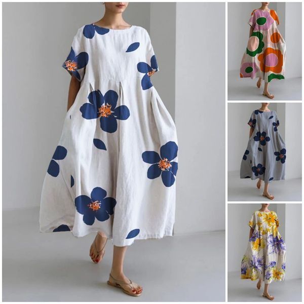 💖Rochie elegantă, casual, cu mânecă scurtă, imprimată, cu decolteu rotund și lejeră
