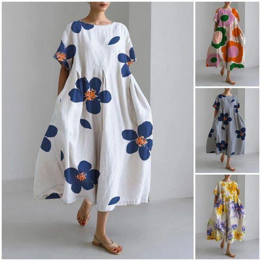 💖Rochie elegantă, casual, cu mânecă scurtă, imprimată, cu decolteu rotund și lejeră