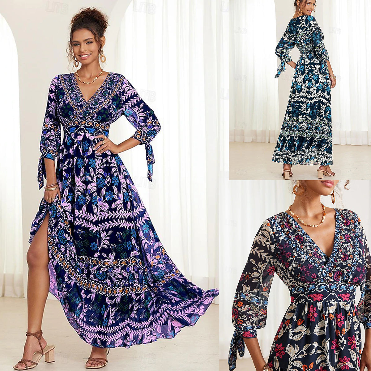 💟【S-5XL】👗2025 Nowa seksowna sukienka z dekoltem w kształcie litery V, z eleganckim nadrukiem