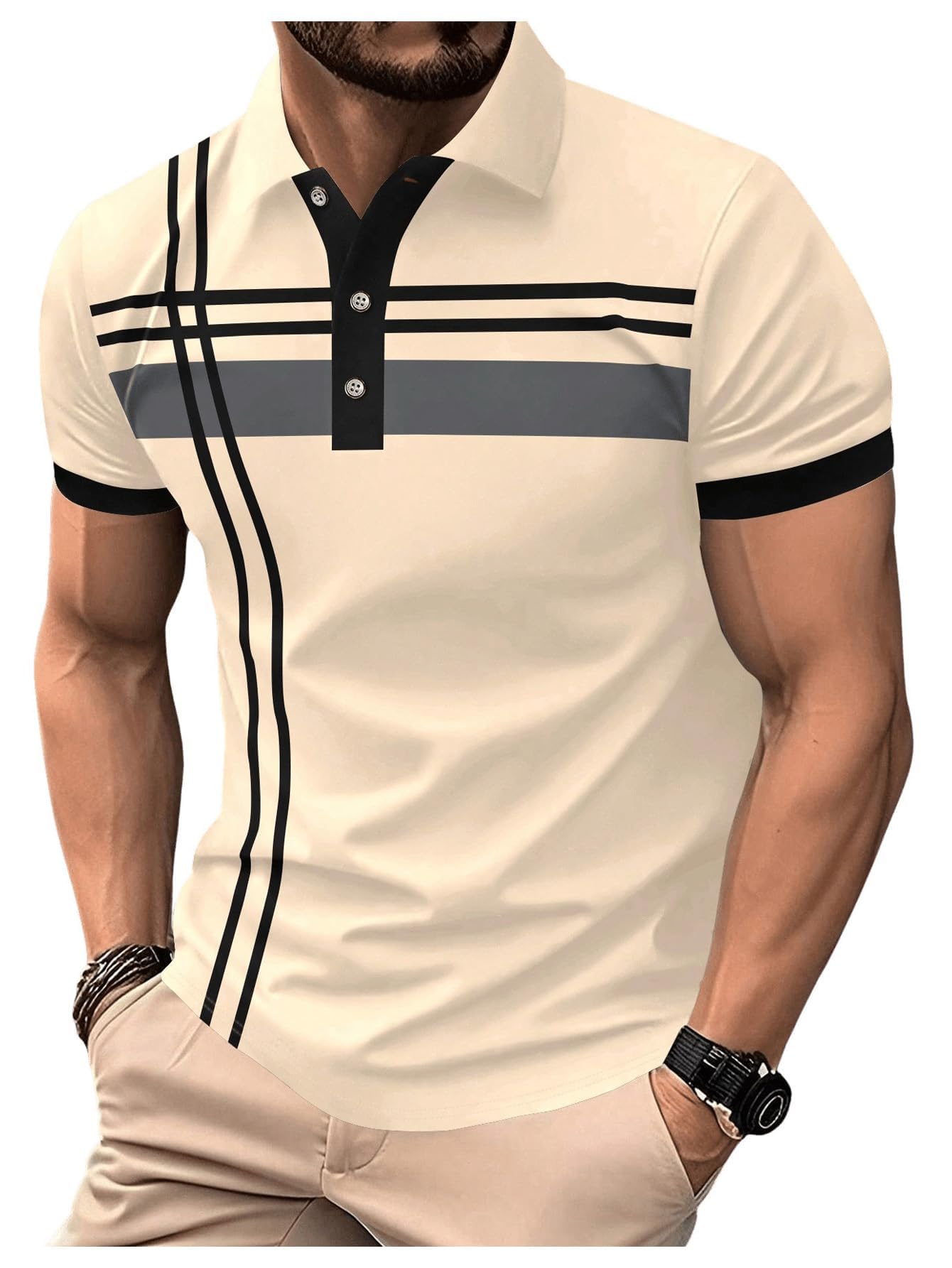 【🔥Posebna ponuda】👕♂️ Muška elegantna polo majica s reverom - Rafinirane pruge, moderan dizajn