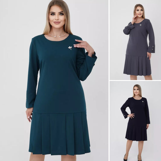 💌👗【S-5XL】Φθινοπωρινό, νέο, κομψό, ρετρό φόρεμα με πλισέ λεπτομέρειες