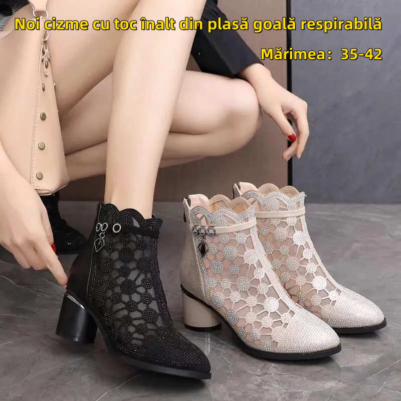 【35-42】Noi cizme cu toc înalt din plasă goală respirabilă