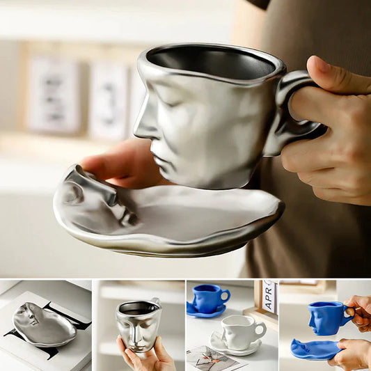 🎁☕Kreativni umjetnički dizajn ljudskog lica poljubac šalica kave