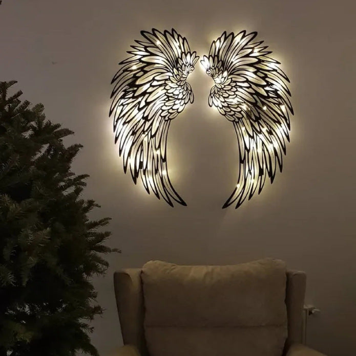 👼Aripi de înger cu lumini led,artă de perete din metal