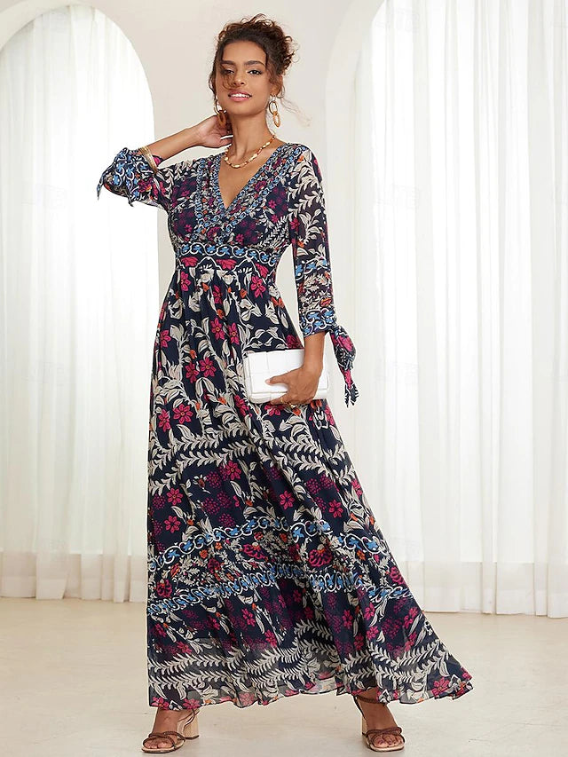 💟【S-5XL】👗2025 Nowa seksowna sukienka z dekoltem w kształcie litery V, z eleganckim nadrukiem
