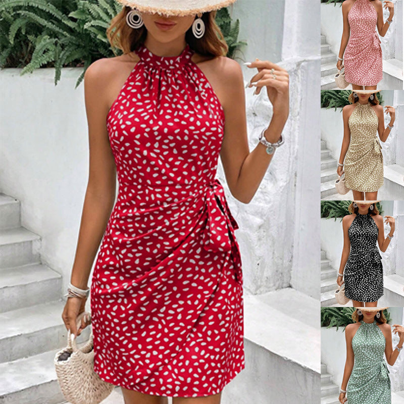 ✨💕【Specjalne oferty letnie🔥】2025 Nowa modna sukienka z dekoltem halter, zamkiem błyskawicznym, bez rękawów, plisowana, w kwiaty