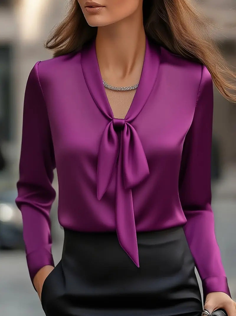 💖【S-2XL】Modă de toamnă, temperament elegant, cămașă cu mânecă lungă pentru femei în culori solide