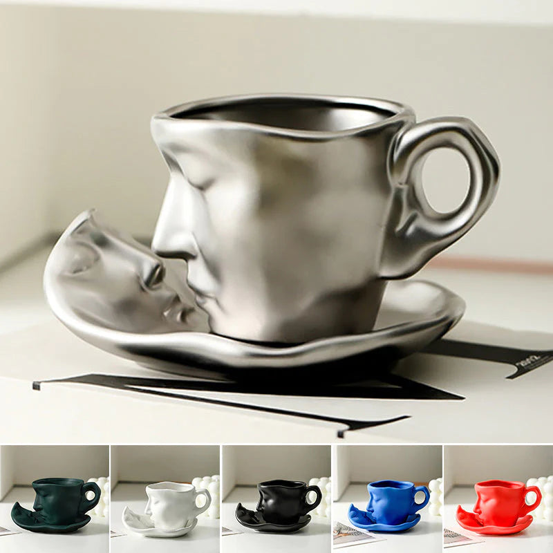 🎁☕Kreativni umjetnički dizajn ljudskog lica poljubac šalica kave