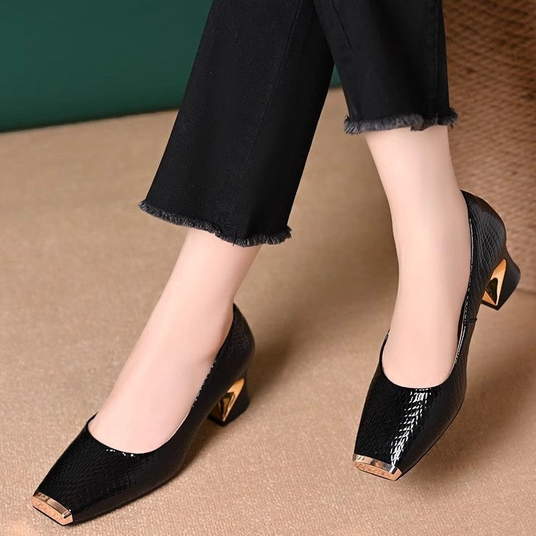 💖👡【35-42】Nowe francuskie buty z grubymi obcasami i fakturą, płytkie otwarcie