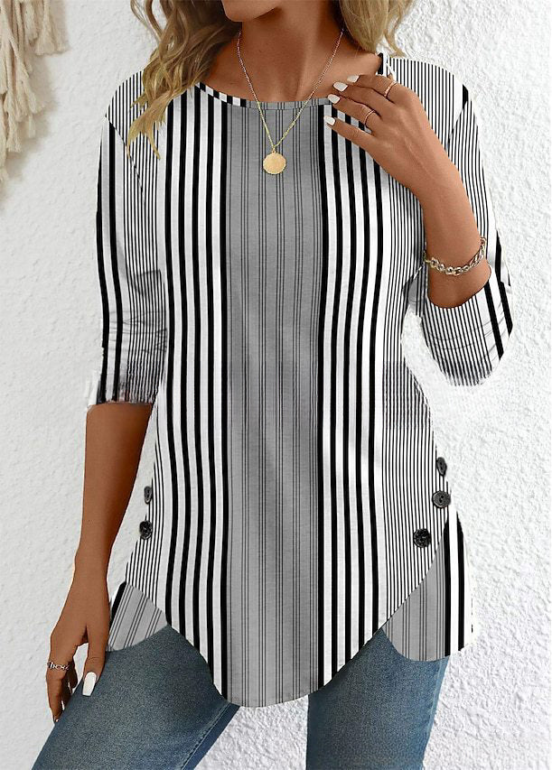 🔥【Vremenski ograničeni popust od 38%】【S-3XL】Nova proljetna ženska prugasta bluza s printom